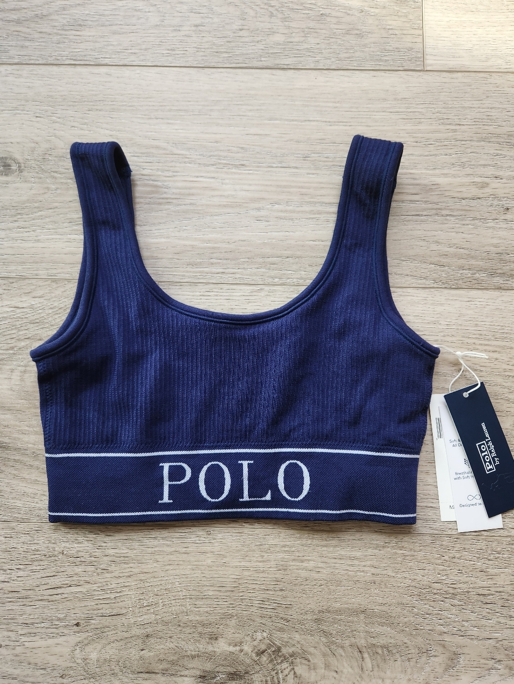 Polo Ralph Lauren Navy Ribbed Seamless Bralette Womens XS Cropped Jewelneck Tank